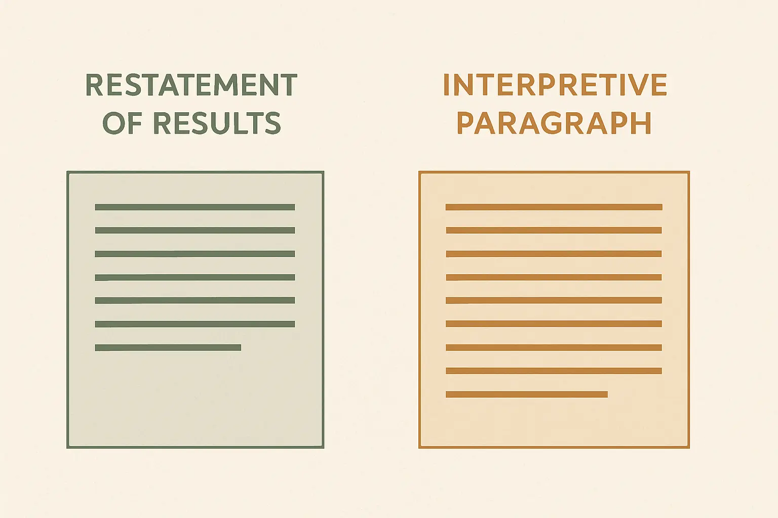 Comparação lado a lado entre um parágrafo que apenas repete resultados e outro que interpreta os achados à luz da literatura
