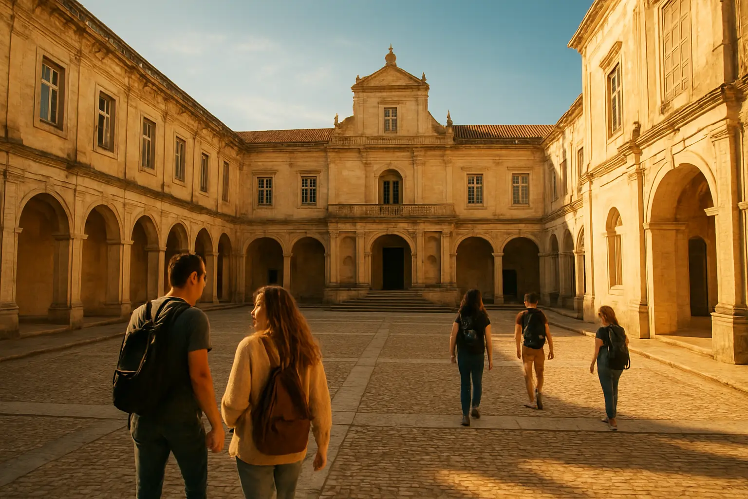 Campus de universidade portuguesa com estudantes